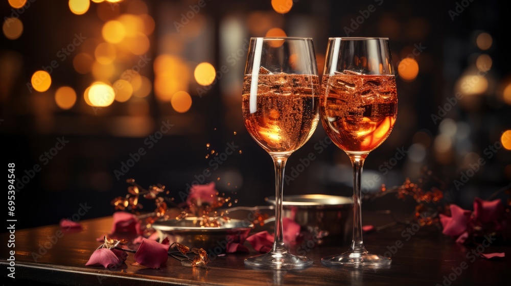Romantic Valentine Postcard Two Clinking Champagne, Background HD, Illustrations