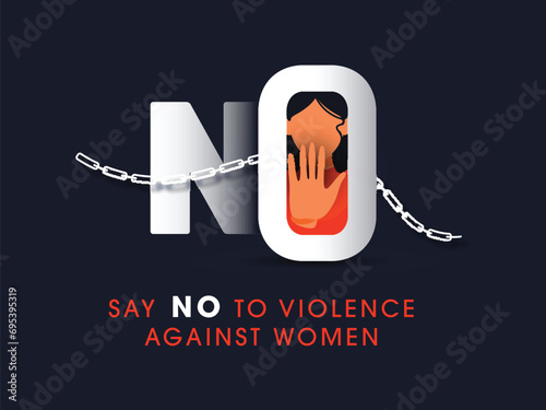 Say No To Violence Against Women Concept Based Poster Design with Stop Hand Gesture Faceless Woman.