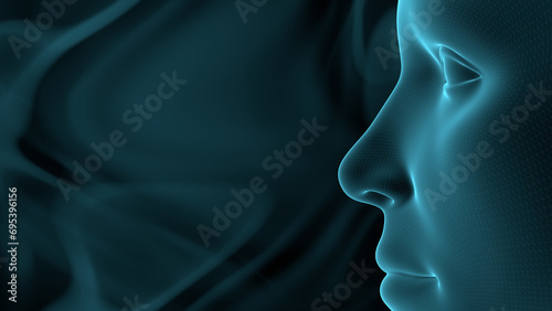Tablou pe pânză human face in profile, close-up, sci-fi style, dark background, 3d rendering