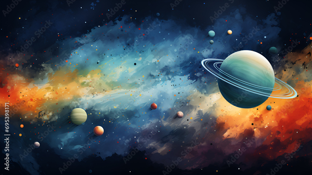 science fiction art with planets and stars 