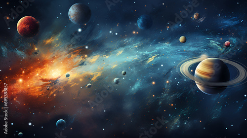 science fiction art with planets and stars 