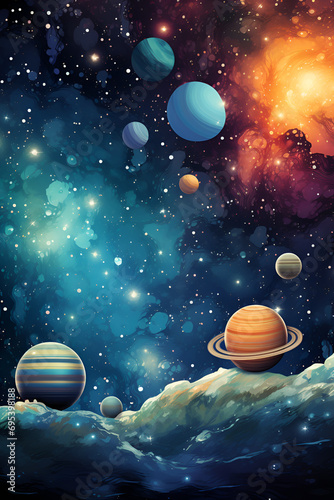 space background with fantastic planet and stars