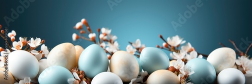 Pastel Easter Eggs On Blue Background , Banner Image For Website, Background, Desktop Wallpaper