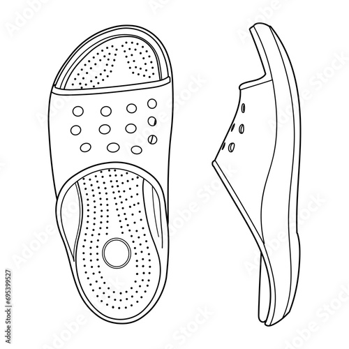 Flip flop sandal shoes for men. Up side, vector doodle illustration