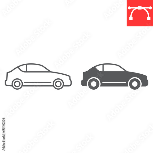 Fototapeta Naklejka Na Ścianę i Meble -  Car line and glyph icon, transportation and vehicle, car vector icon, vector graphics, editable stroke outline sign, eps 10.