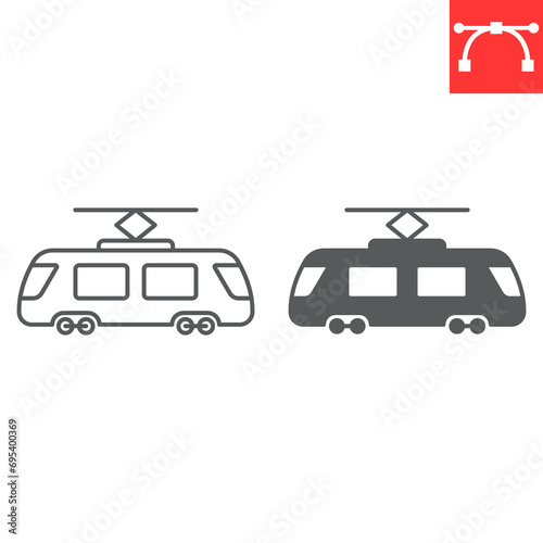 Tram line and glyph icon, transportation and streetcar, tramway vector icon, vector graphics, editable stroke outline sign, eps 10.