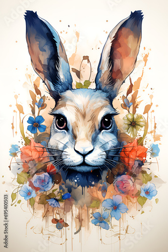 watercolor illustration with a rabbit