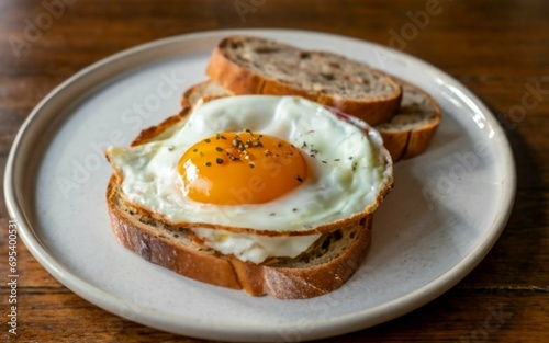 Fried egg on a slice of bread. Created with generative Ai technology.