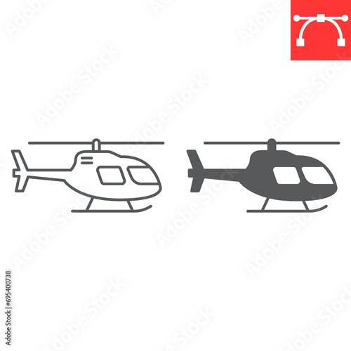 Helicopter line and glyph icon, transportation and aviation, helicopter vector icon, vector graphics, editable stroke outline sign, eps 10.