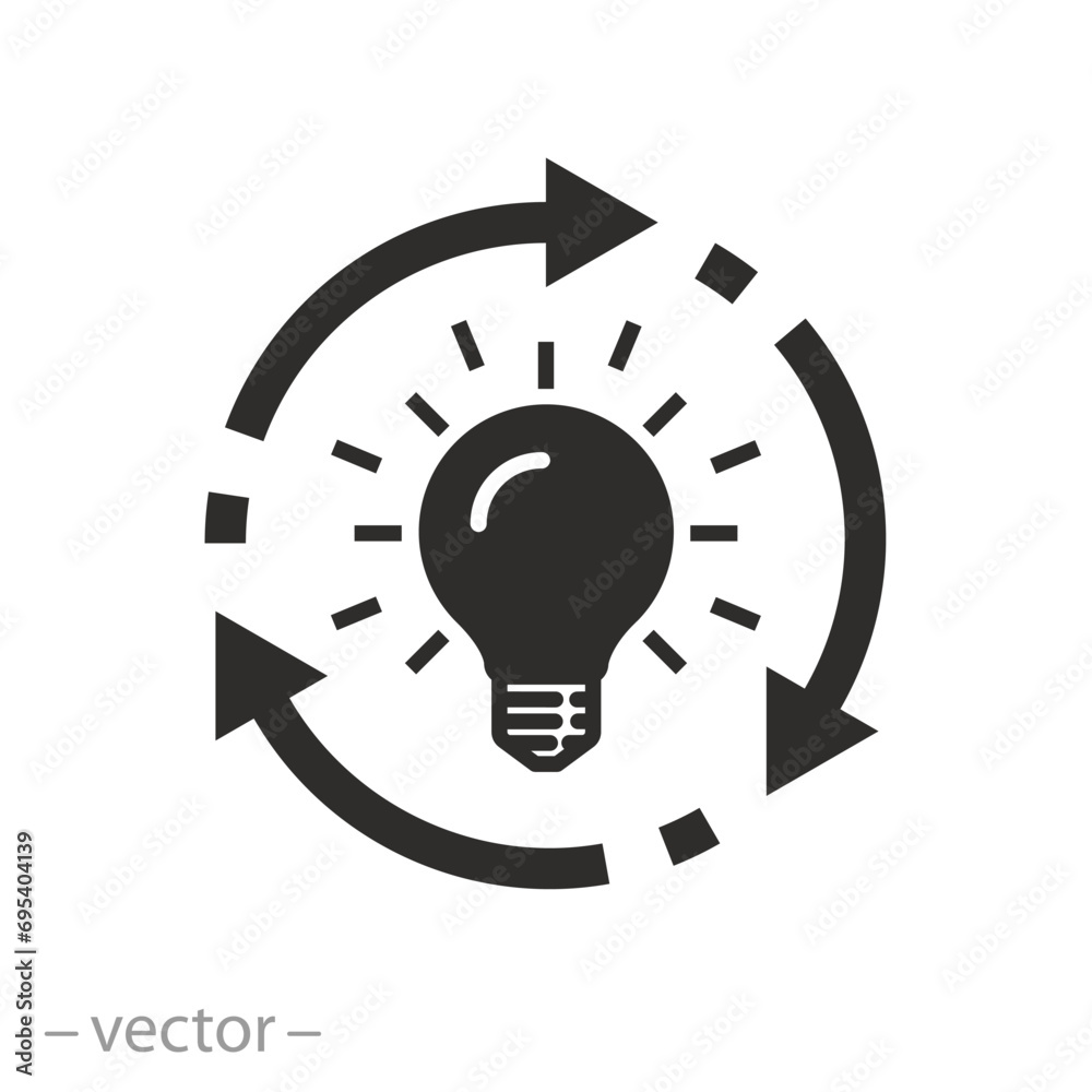 light bulb with circle arrows icon, idea implementation process, clean ...