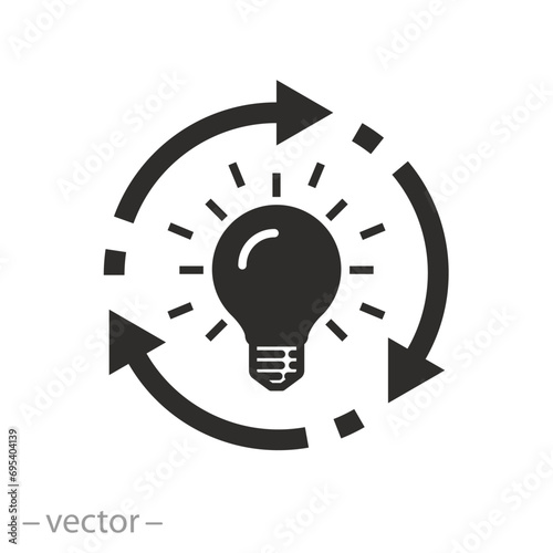 light bulb with circle arrows icon, idea implementation process, clean energy recycling, line symbol on white background - vector illustration photo