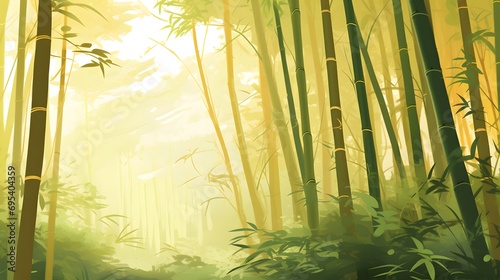 Bamboo forest in the morning mist. Panoramic background.