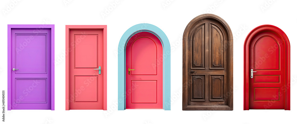 Set of home door elements for open and close isolated on transparent png background, interior design concept. - obrazy, fototapety, plakaty 