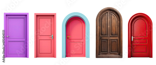 Set of home door elements for open and close isolated on transparent png background, interior design concept. photo