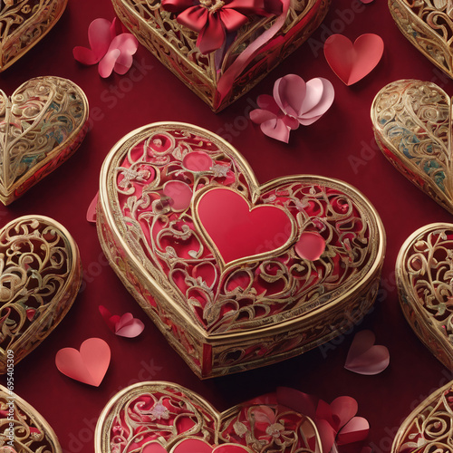 A beautifully drawn, 3D Valentine's Day Heart Box, intricate details and ornate patterns-generated by ai