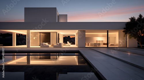 3d rendering of modern house with pool and terrace at night © Iman