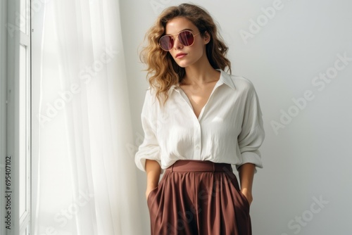 Outdoor fashion photo of beautiful young woman