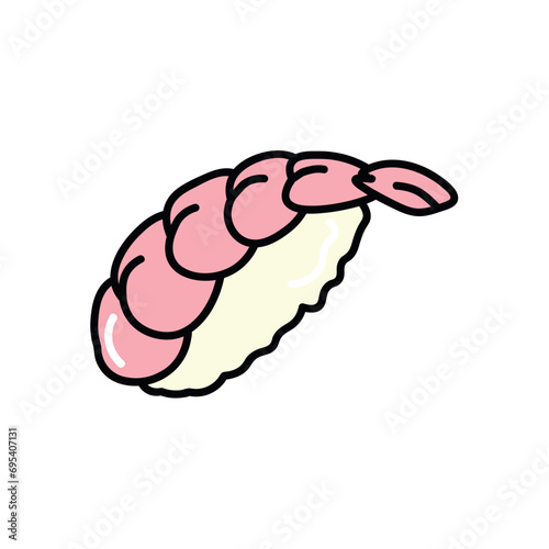 Sushi roll of food colorful set. A masterfully crafted seafood-themed illustration highlight the beauty of sushi roll with shrimp against a white background. Vector illustration.