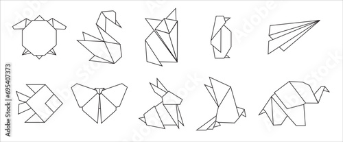 Origami animals vector illustration. Animal origami paper. Paper art illustration. Origami icon set photo