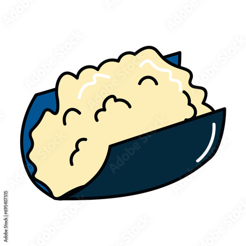 Sushi roll of food colorful set. A creative and mouthwatering illustration seamlessly blends sushi roll with rice in a colorful design. Vector illustration.