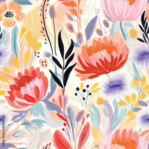 Fototapeta Naklejka Na Ścianę i Meble -  vector hand drawn abstract floral pattern