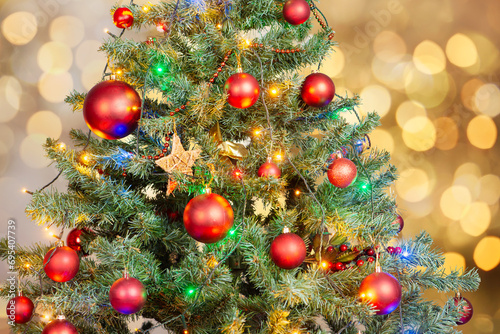Beautiful decorated christmas tree. Holiday background