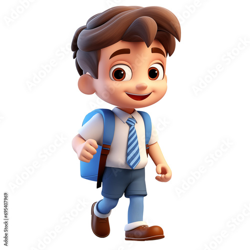 Boys go to school happily, cute 3d design. Suitable educational and design elements