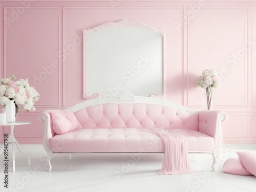 The modern interior design of the living room with pink sofa in Home Interior