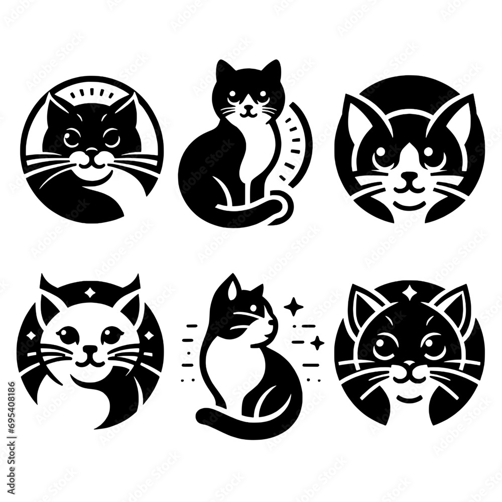 set of icon logo template cute cat