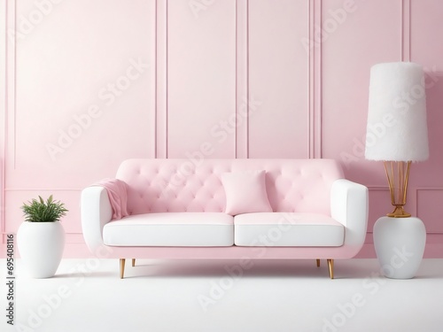 The modern interior design of the living room with pink sofa in Home Interior © Mayna-Rani