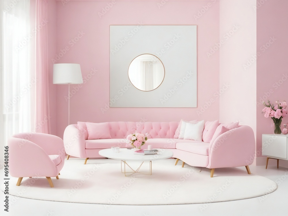 The modern interior design of the living room with pink sofa in Home Interior The modern interior design of the living room with pink sofa in Home Interior
