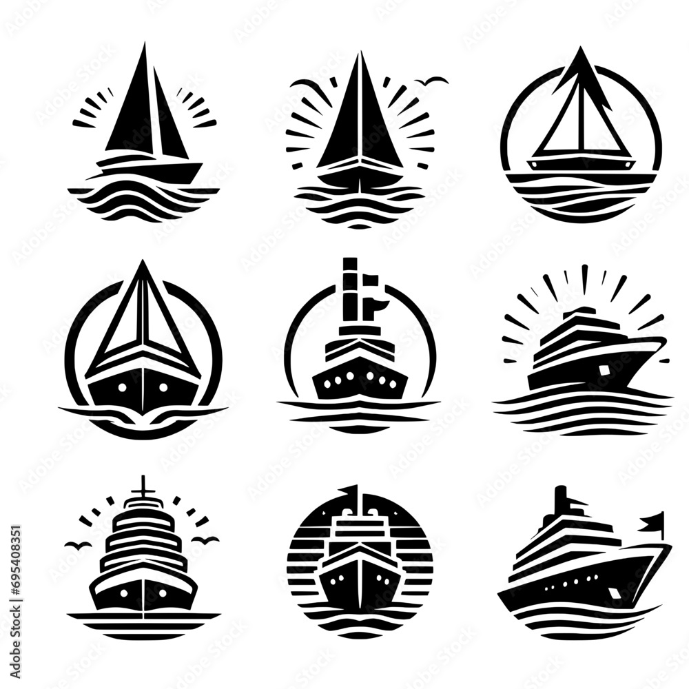set of icon logo template sailing ship