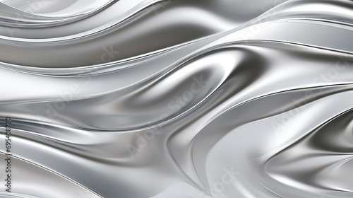 abstract texture of flowing silver waves with a metallic sheen. The waves create the effect of dynamic movement and reflect light realistically.