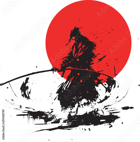 samurai con sole rosso 01 photo