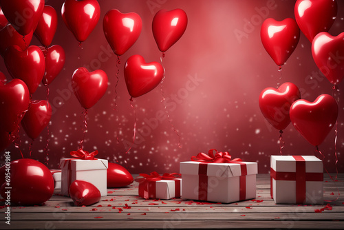 Valentine's Day Heart Balloons and Gift Box Background