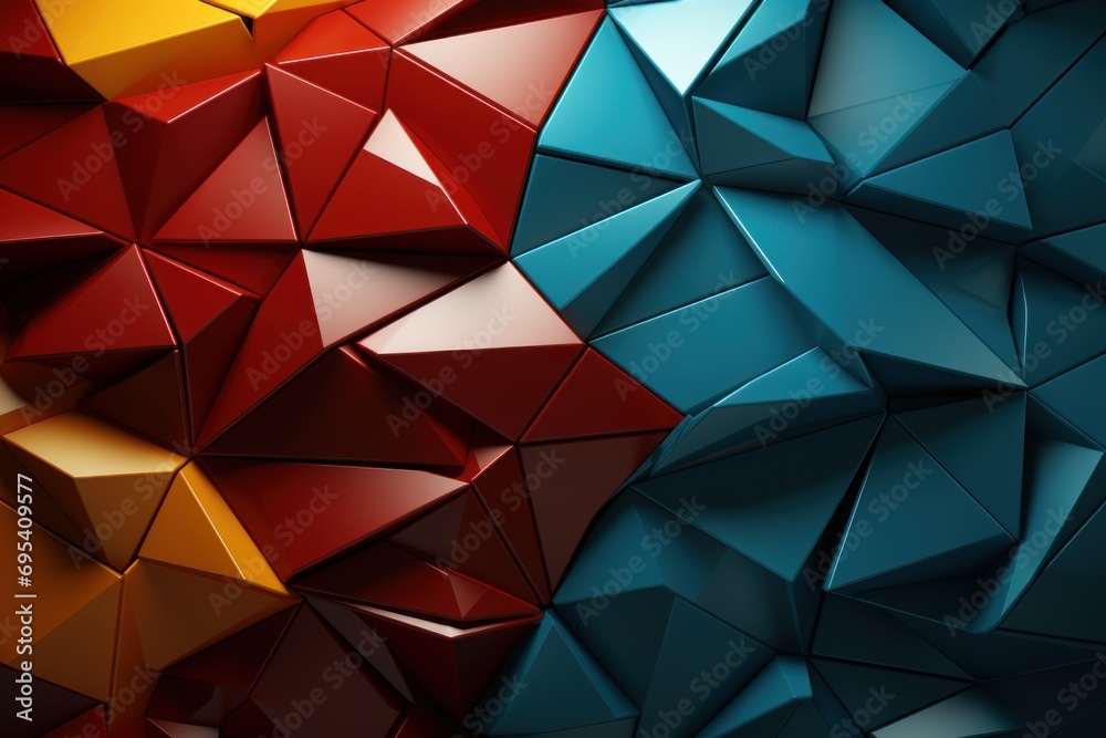 a close up of a red, yellow and blue wallpaper with a pattern of triangulars and rectangles on top of each side of each other wall. a close up of a red, yellow and blue wallpaper with a pattern of triangulars and rectangles on top of each side of each other wall.