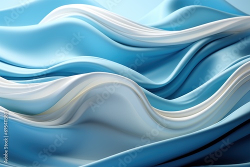  a painting of blue and white waves on a light blue background with a light blue sky in the background and a light blue sky in the middle of the image.