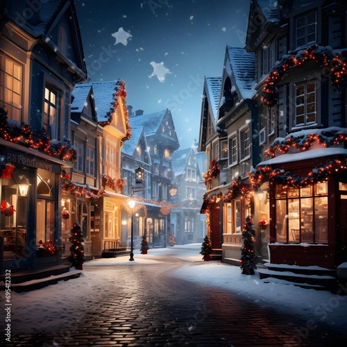 Winter street in old town of Bruges at night, Belgium © Iman