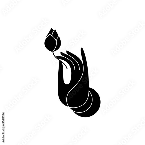 hand with lotus flower, Japanese style vector symbol design