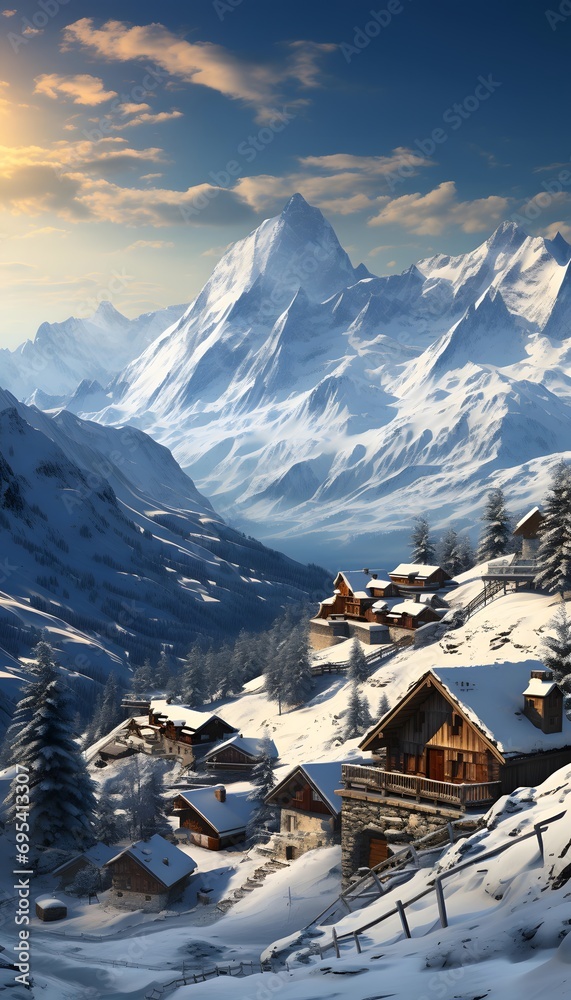 Winter in the swiss alps, Switzerland - panoramic view