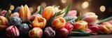 Happy Easter Background Tulips Decorative Eggs , Banner Image For Website, Background, Desktop Wallpaper