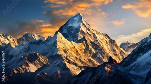 Panoramic view of the snow-capped mountains at sunset
