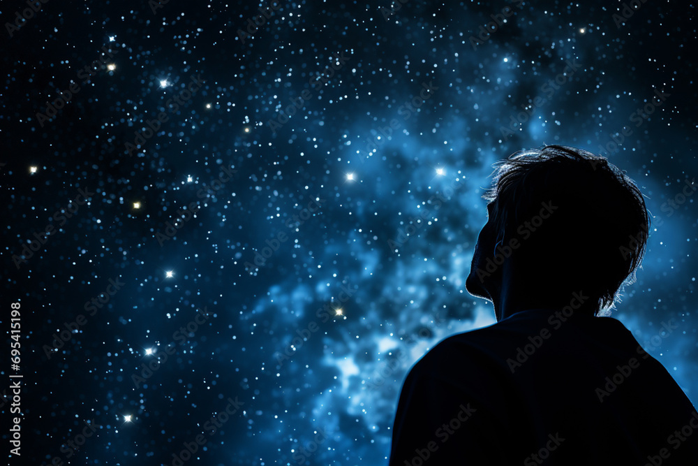 A person's profile with a minimalist depiction of the Milky Way within. A person's profile with a minimalist depiction of the Milky Way within.