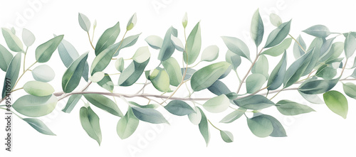 watercolor handdrawn green eucalyptus branches isolated background, in the style of hand-painted