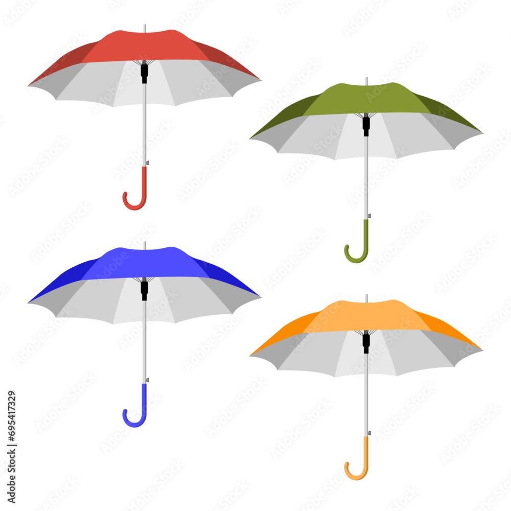 Vector open umbrella protects from rain green, red, blue, orange on a white background