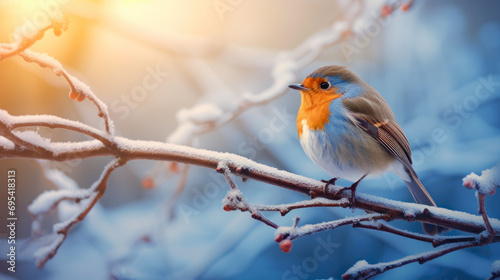 Icy Elegance: Robin's Morning Scene © AIproduction