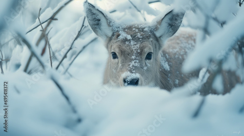Snowscape Serenity: Deer's Gaze