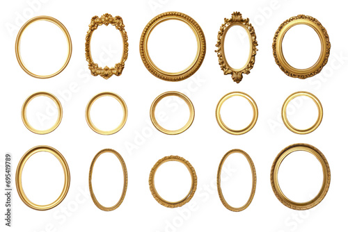 Set of antique gold photo frames , On a transparent background. Isolated.