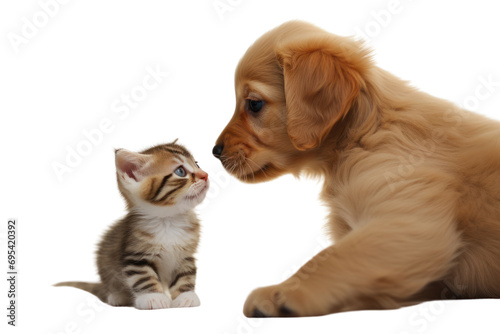 Cute kitten and puppy playing together,On a transparent background. Isolated. © venusvi