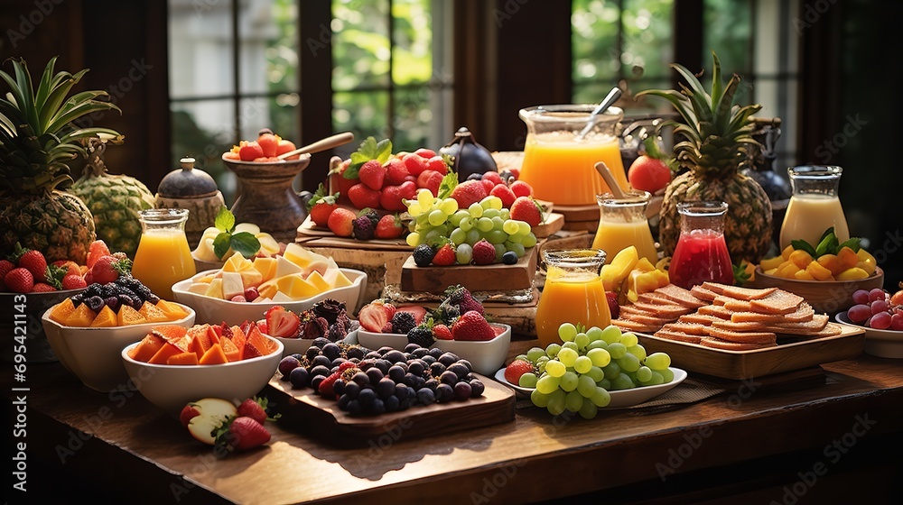 Breakfast buffet table adorned with a lavish. Ai generative Breakfast buffet table adorned with a lavish. Ai generative
